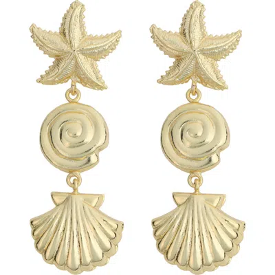 Panacea Seashell Linear Drop Earrings In Gold
