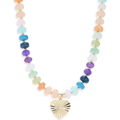 Panacea Semi-precious Bead Heart Pendant Necklace In Rainbow Multi