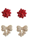 Panacea Set Of 2 Bow Stud Earrings In Gold
