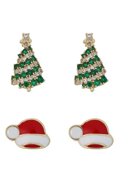Panacea Set Of 2 Christmas Tree & Santa Hat Stud Earrings In Multi