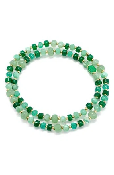 Panacea Set Of 2 Green Beaded Stretch Bracelets