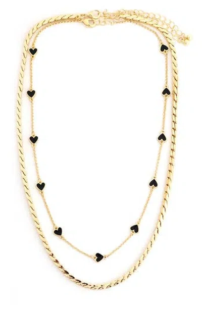Panacea Set Of 2 Heart Station & Snake Chain Necklaces In Gold