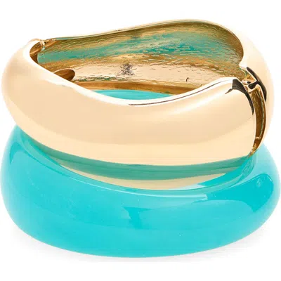 Panacea Set Of 2 Resin & Goldtone Bangles In Blue