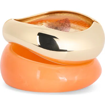 Panacea Set Of 2 Resin & Goldtone Bangles In Orange