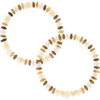 Panacea Set Of 2 Stone Beaded Stretch Bracelets In Brown
