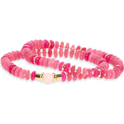 Panacea Set Of 2 Stone Beaded Stretch Bracelets In Pink