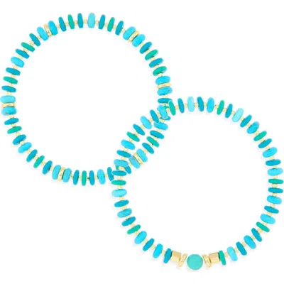 Panacea Set Of 2 Stone Beaded Stretch Bracelets In Turq