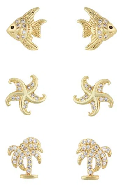 Panacea Set Of 3 Assorted Cubic Zirconia Stud Earrings In Gold