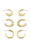 Panacea Set Of 3 Assorted Hoop Earrings In Gold