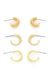 Panacea Set Of 3 Assorted Hoop Earrings In Gold
