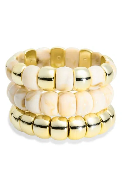 Panacea Set Of 3 Beaded Resin Stretch Bracelets In Gold