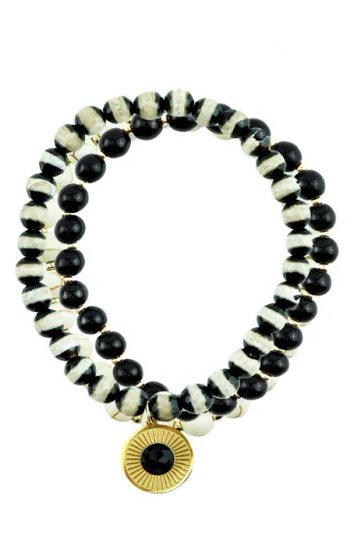 Panacea Set Of 3 Beaded Stretch Bracelets In Black