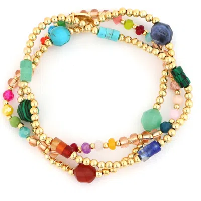 Panacea Set Of 3 Beaded Stretch Bracelets In Gold