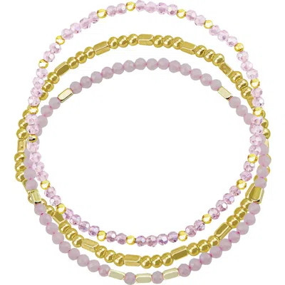 Panacea Set Of 3 Beaded Stretch Bracelets In Pink