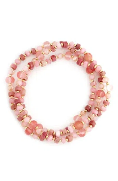 Panacea Set Of 3 Beaded Stretch Bracelets In Pink