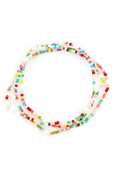 Panacea Set Of 3 Beaded Stretch Bracelets In Pink