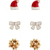 Panacea Set Of 3 Christmas Stud Earrings In Gold