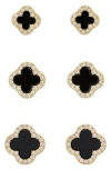 Panacea Set Of 3 Cubic Zirconia Halo Clover Stud Earrings In Gold