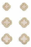 Panacea Set Of 3 Cubic Zirconia Halo Clover Stud Earrings In Gold