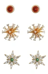 Panacea Set Of 3 Cubic Zirconia Starburst Stud Earrings In Multi