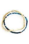 Panacea Set Of 3 Faux Pearl & Stone Beaded Stretch Bracelets In Blue