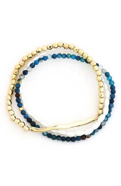 Panacea Set Of 3 Faux Pearl & Stone Beaded Stretch Bracelets In Blue