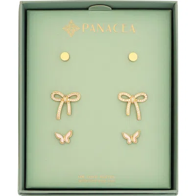 Panacea Set Of 3 Flower Stud Earrings In Gold