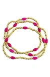 Panacea Set Of 3 Magenta Beaded Stretch Bracelets