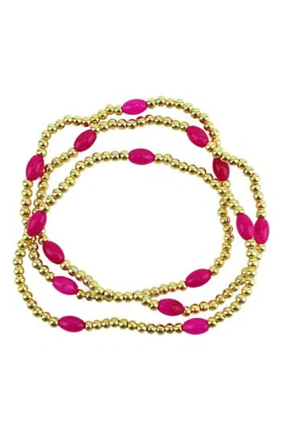 Panacea Set Of 3 Magenta Beaded Stretch Bracelets
