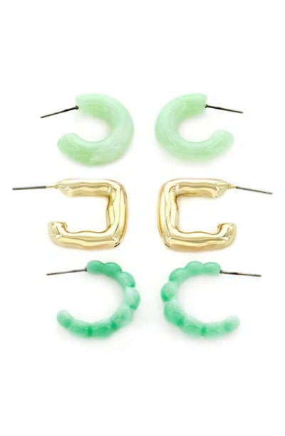 Panacea Set Of 3 Mint Resin Hoop Earrings In Green