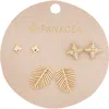 Panacea Set Of 3 Palm Leaf Stud Earrings In Gold