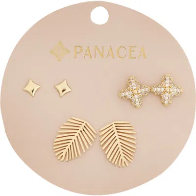 Panacea Set Of 3 Palm Leaf Stud Earrings In Gold