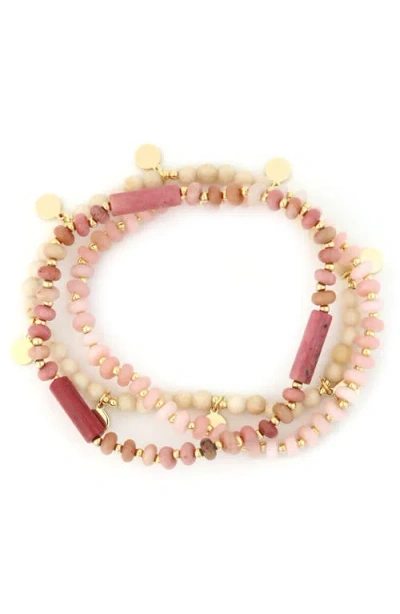 Panacea Set Of 3 Stone Beaded Stretch Bracelets In Multi