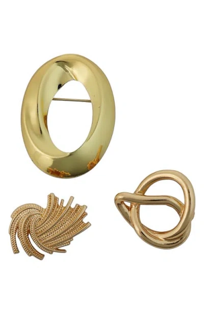 Panacea Set Of 3 Textured Brooches In Gold