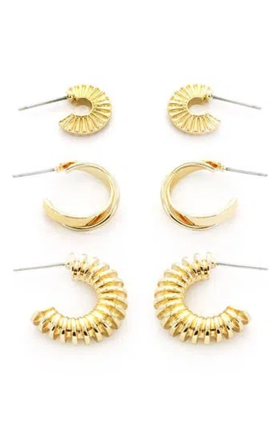 Panacea Set Of 3 Textured Hoop Earrings In Gold