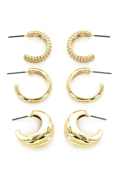 Panacea Set Of 3 Textured Hoop Earrings In Gold