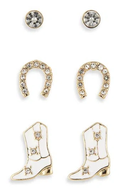 Panacea Set Of 3 Western Stud Earrings In Gold