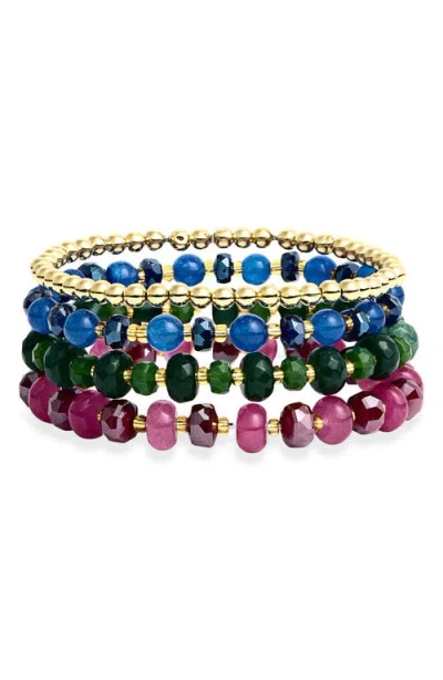 Panacea Set Of 4 Mixed Glass Bead Stretch Bracelets In Multi