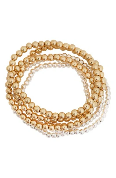 Panacea Set Of 5 Beaded Stretch Bracelet In Two Tone