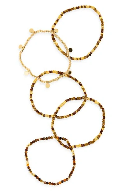 Panacea Set Of 5 Beaded Stretch Bracelets In Brown