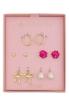 Panacea Set Of 5 Bow Stud & Interchangeable Charm Huggie Hoop Earrings In Gold