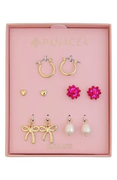 Panacea Set Of 5 Bow Stud & Interchangeable Charm Huggie Hoop Earrings In Gold