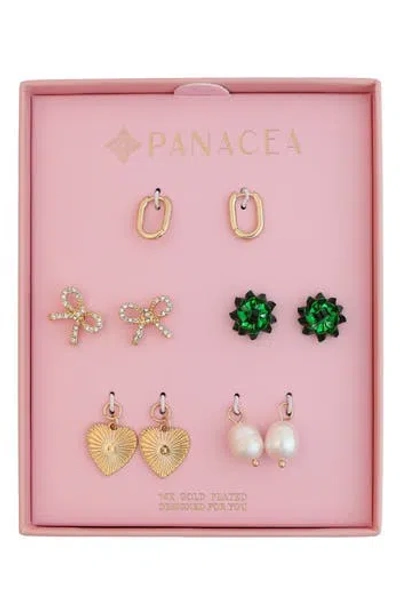 Panacea Set Of 5 Bow Stud & Interchangeable Charm Huggie Hoop Earrings In Multi