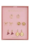 Panacea Set Of 5 Bow Stud & Interchangeable Charm Huggie Hoop Earrings In Gold