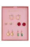 Panacea 5-pack Assorted Stud, Charm & Hoop Earrings Set In Red