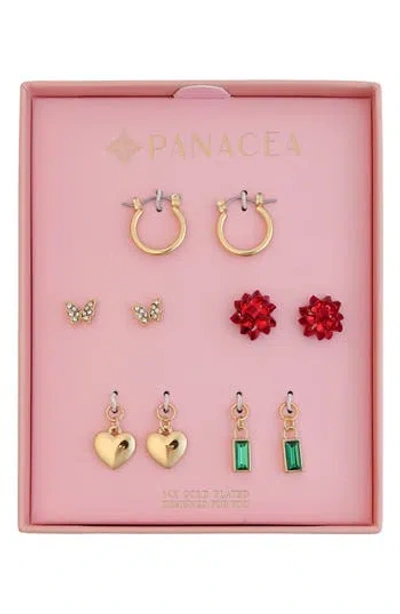 PANACEA PANACEA SET OF 5 BOW STUD & INTERCHANGEABLE CHARM HUGGIE HOOP EARRINGS