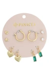 Panacea Set Of 5 Heart Stud, Charm & Huggie Hoop Earrings In Gold