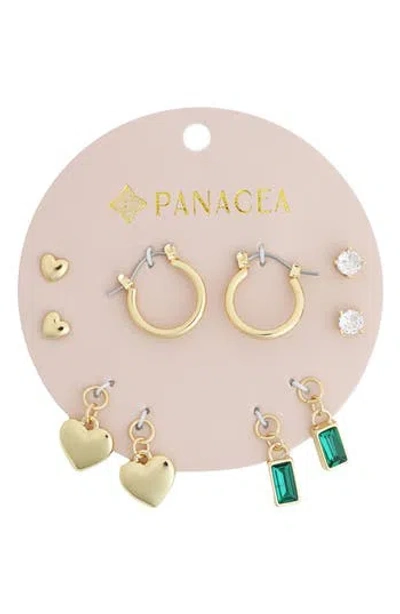 Panacea Set Of 5 Heart Stud, Charm & Huggie Hoop Earrings In Gold