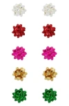 Panacea Set Of 5 Multicolor Sticky Bow Stud Earrings In Multi