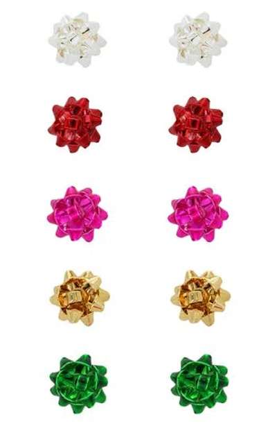 Panacea Set Of 5 Multicolor Sticky Bow Stud Earrings